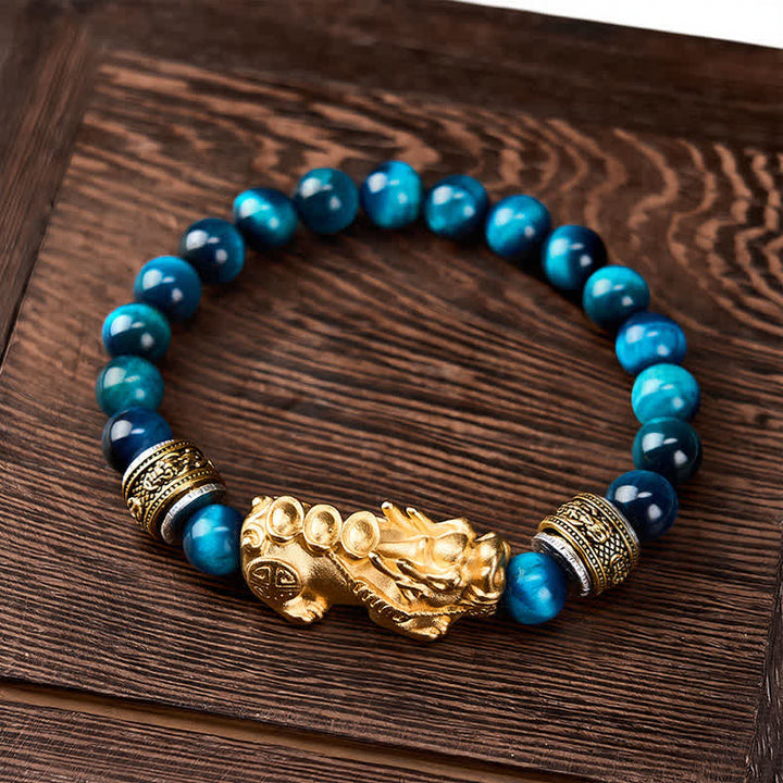 Buddha Stones Blue Tiger Eye Beads Pi Xiu Wealth Courage Bracelet - image 1