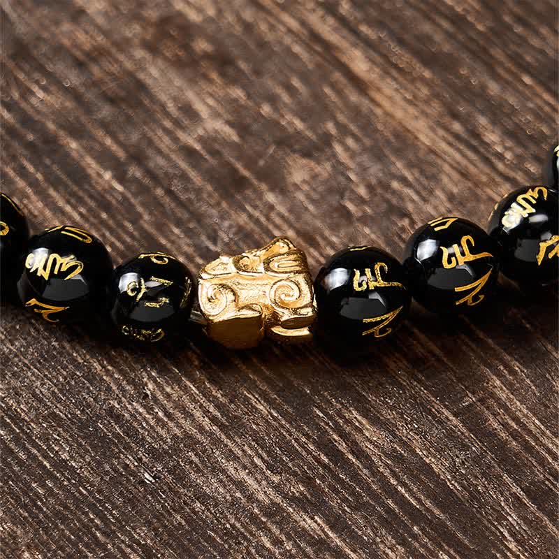 Buddha Stones Black Onyx Om Mani Padme Hum Bead Alloy Pi Xiu Strength Bracelet - image 10