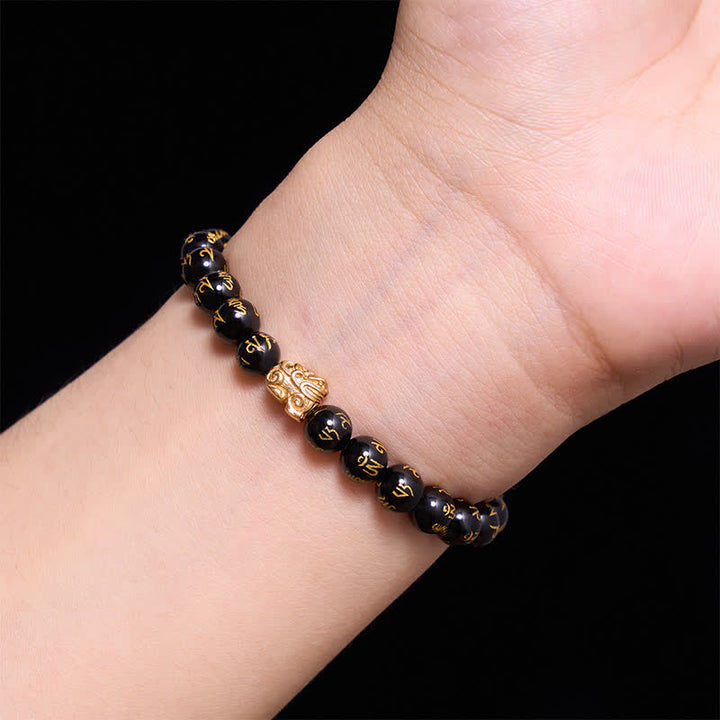 Buddha Stones Black Onyx Om Mani Padme Hum Bead Alloy Pi Xiu Strength Bracelet - image 4