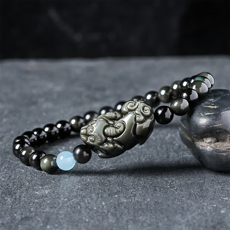 Buddha Stones Rainbow Obsidian Pi Xiu Bracelet for Wealth and Positive Transformation - Pi Xiu 6mm (Wrist Circumference: 5.5–5.9 in/14–15 cm) - image 0