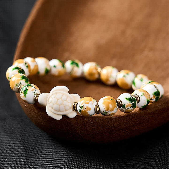 Buddha Stones Natural White Turquoise Turtle Design Wealth Bracelet - White Porcelain(Wrist Circumference: 6.3–6.7 in/16–17 cm) - image 0