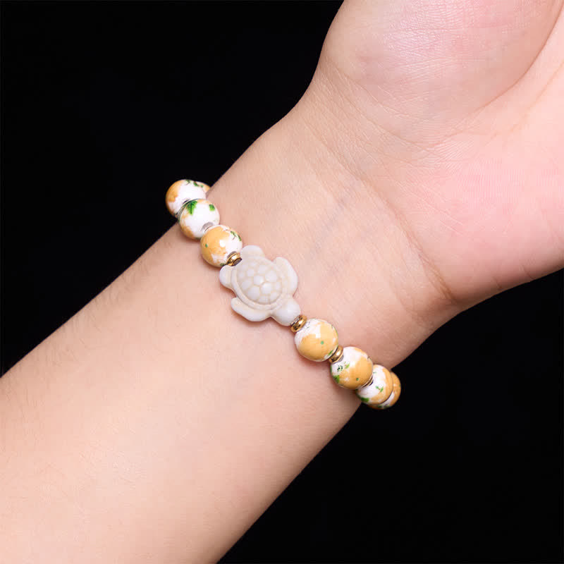Buddha Stones Natural White Turquoise Turtle Design Wealth Bracelet - image 4