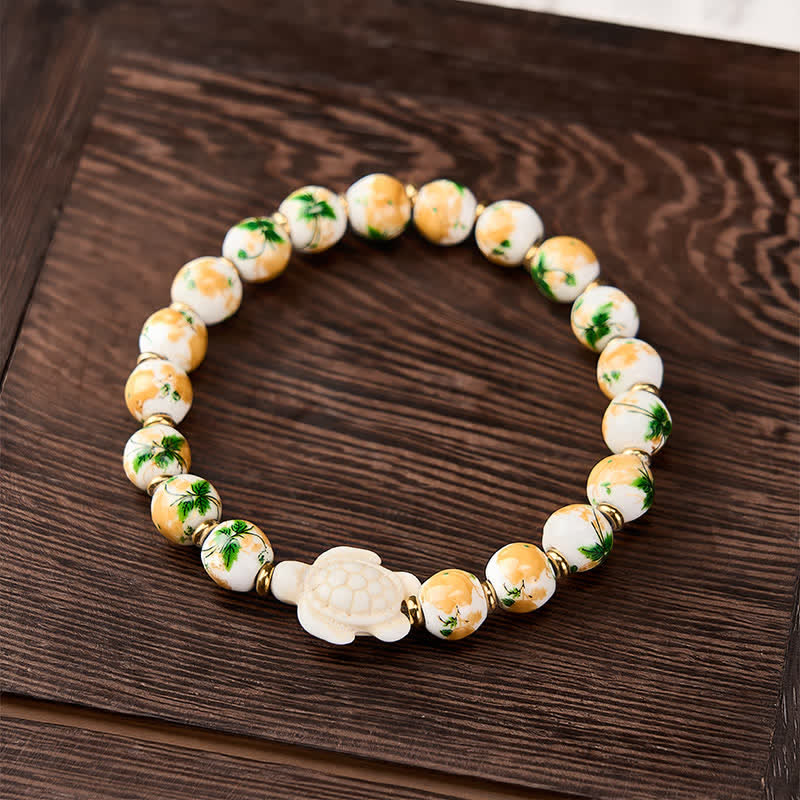 Buddha Stones Natural White Turquoise Turtle Design Wealth Bracelet - image 1