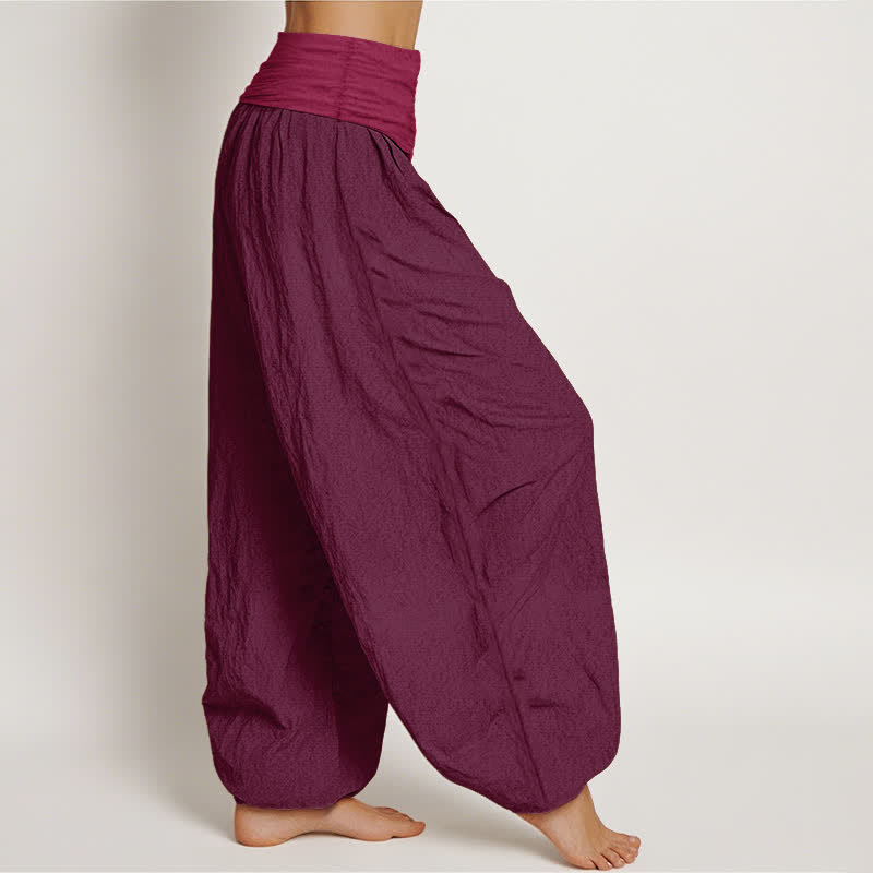Buddha Stones Pure Cotton Plain Maroon Women's Elastic Waist Harem Pants - image 2