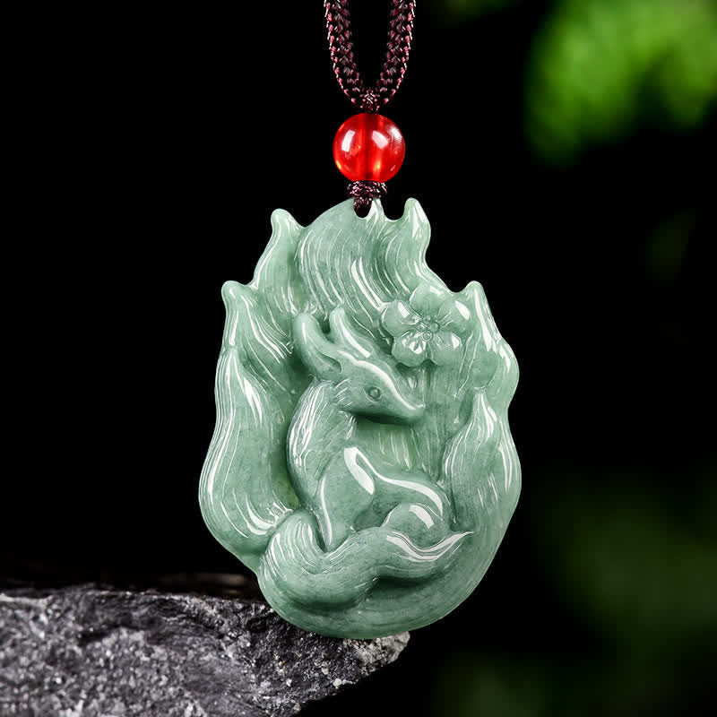 Buddha Stones Jade Nine-Tail Fox Luck Relief Carved Pendant Necklace - Nine-Tail Fox(Love ♥ Luck) - image 0