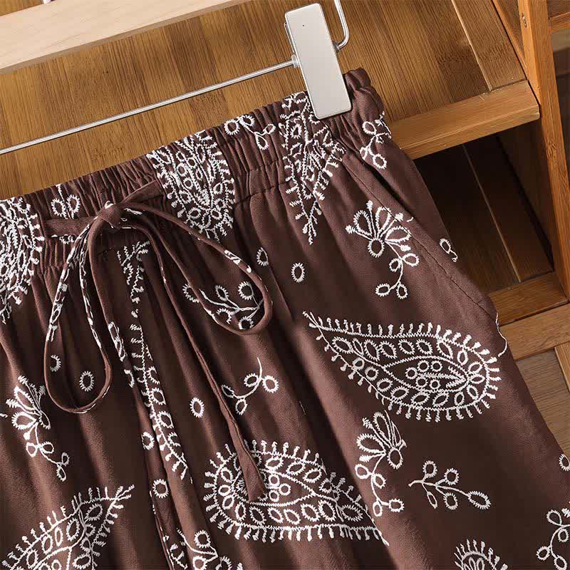 Buddha Stones Spring Summer Casual Bohemian Drawstring Paisley Ankle Pants Women's Straight Leg Pants With Pocket - image 6