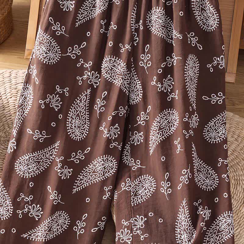 Buddha Stones Spring Summer Casual Bohemian Drawstring Paisley Ankle Pants Women's Straight Leg Pants With Pocket - image 8