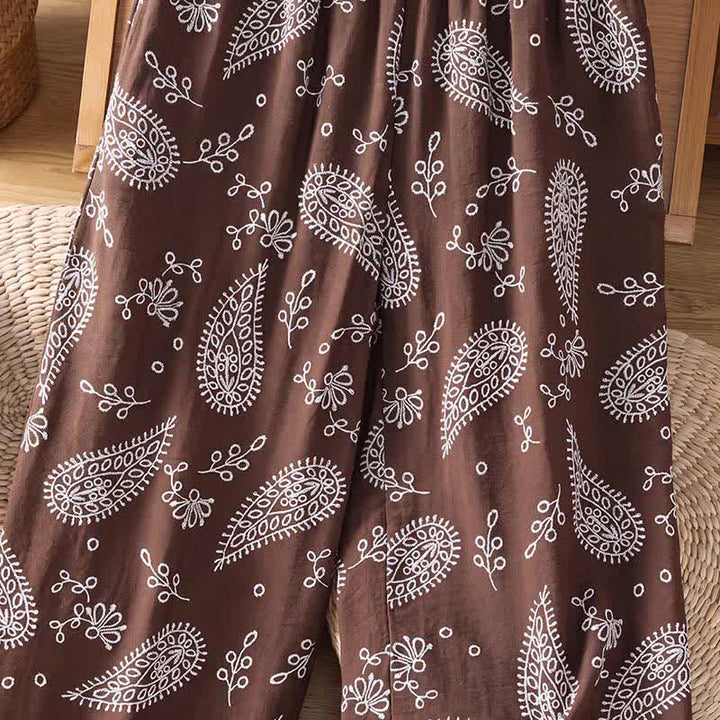 Buddha Stones Spring Summer Casual Bohemian Drawstring Paisley Ankle Pants Women's Straight Leg Pants With Pocket - image 8