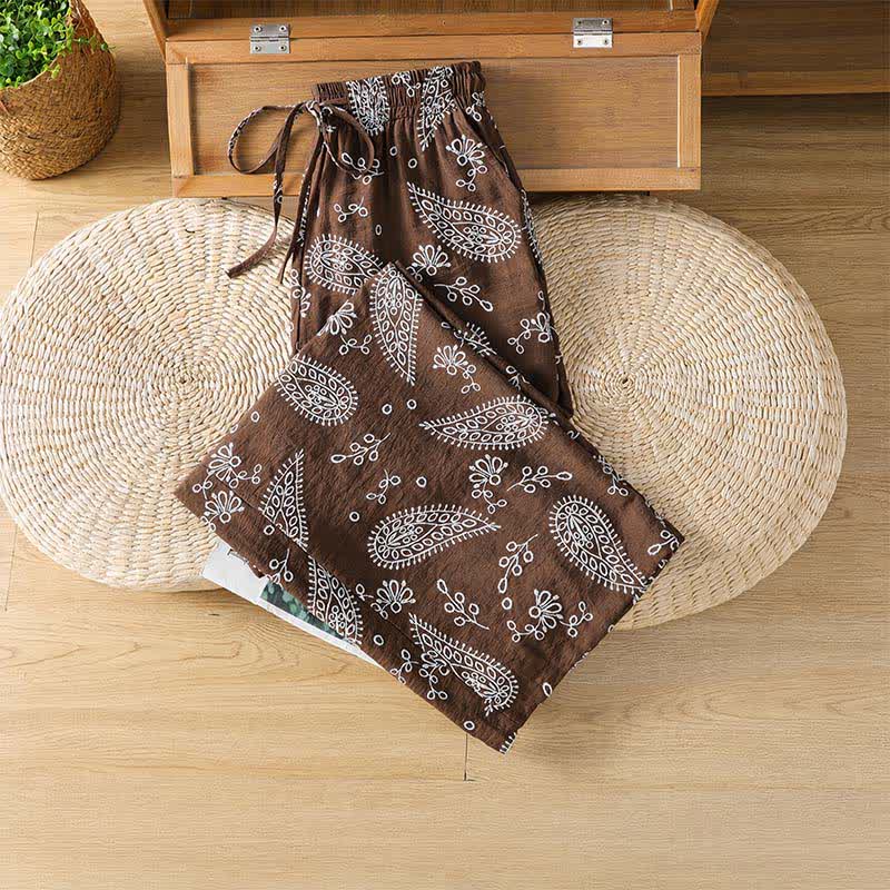 Buddha Stones Spring Summer Casual Bohemian Drawstring Paisley Ankle Pants Women's Straight Leg Pants With Pocket - image 2