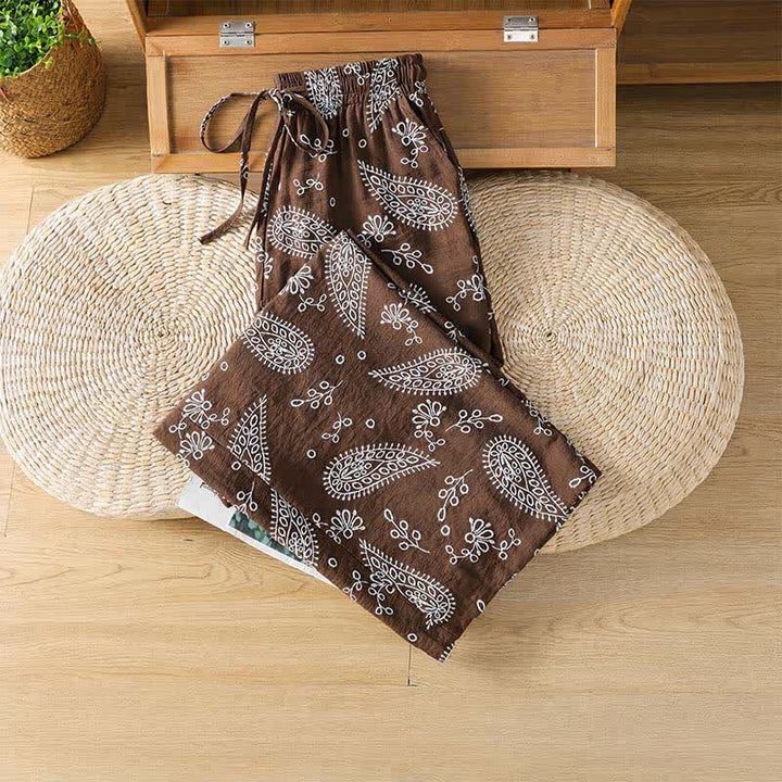 Buddha Stones Spring Summer Casual Bohemian Drawstring Paisley Ankle Pants Women's Straight Leg Pants With Pocket - image 2