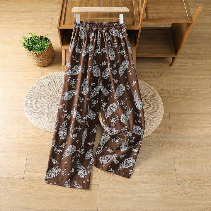 Buddha Stones Spring Summer Casual Bohemian Drawstring Paisley Ankle Pants Women's Straight Leg Pants With Pocket - image 1