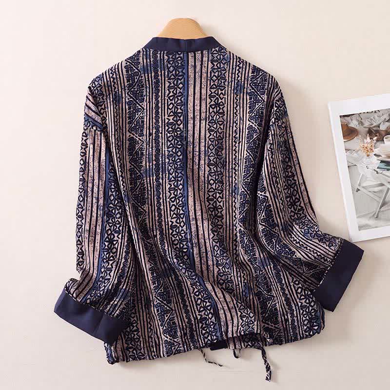 Buddha Stones Spring Summer Vintage Bohemian Button-Up Geometric Women's Long Sleeve Shirts - image 1