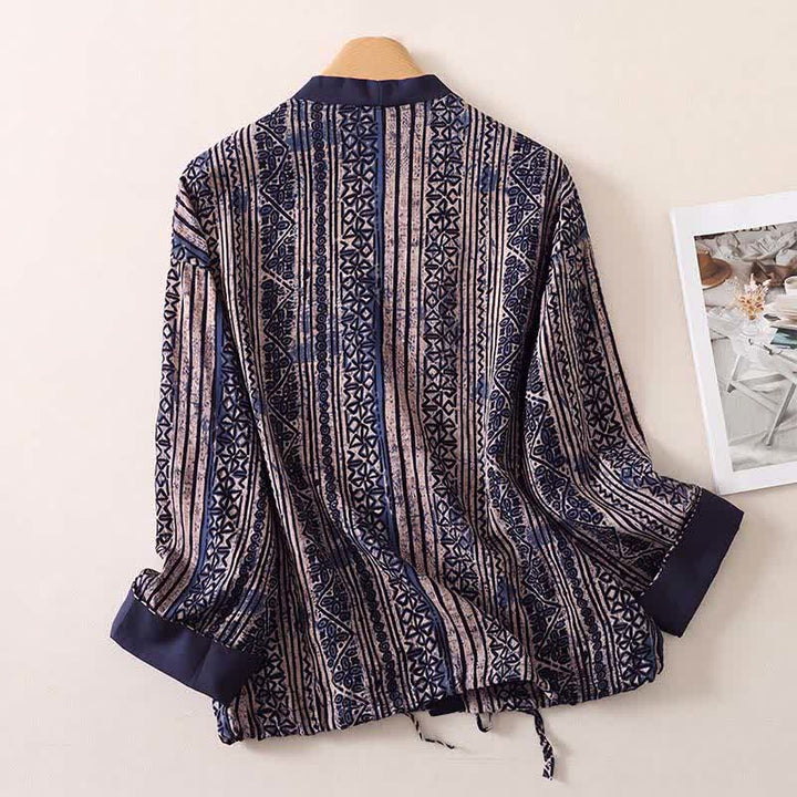 Buddha Stones Spring Summer Vintage Bohemian Button-Up Geometric Women's Long Sleeve Shirts - image 1