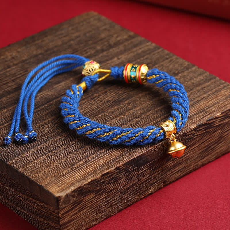 Buddha Stones Hand-Woven Tibetan Om Mani Padme Hum Wisdom Bell Charm Multicolor Rope Bracelet - Sapphire Blue(Wrist Circumference: 5.9–6.7 in / 15–17 cm) - image 16