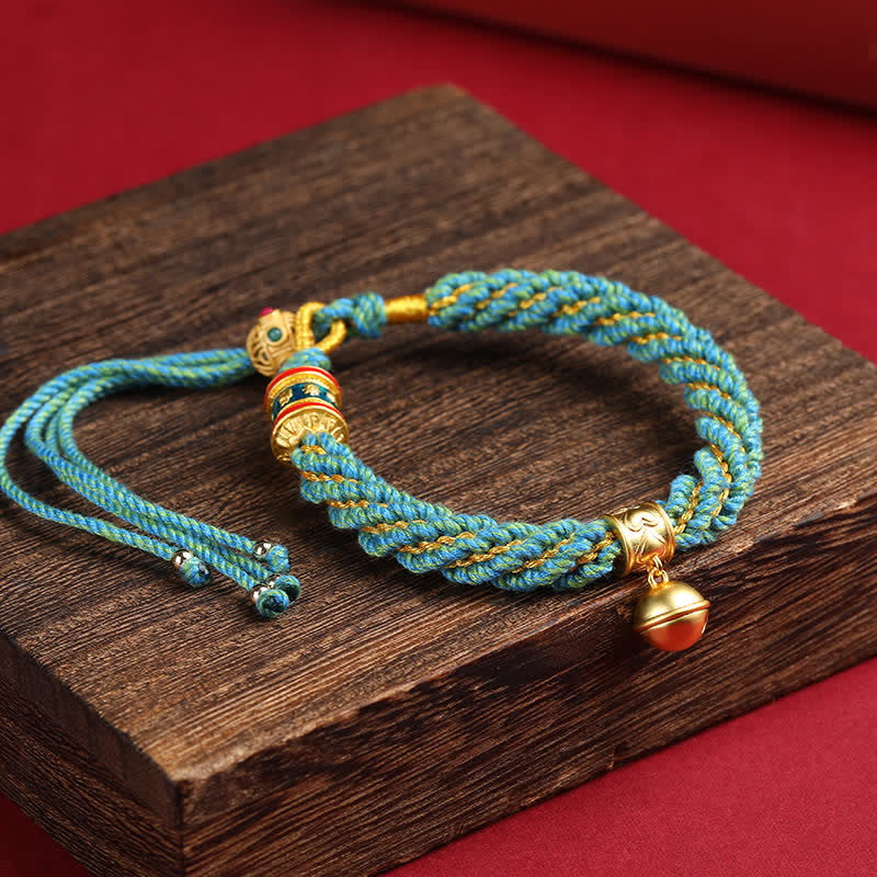 Buddha Stones Hand-Woven Tibetan Om Mani Padme Hum Wisdom Bell Charm Multicolor Rope Bracelet - Blue Green(Wrist Circumference: 5.9–6.7 in / 15–17 cm) - image 14