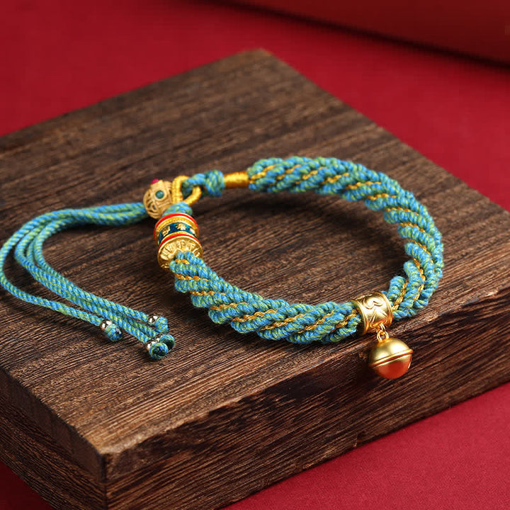 Buddha Stones Hand-Woven Tibetan Om Mani Padme Hum Wisdom Bell Charm Multicolor Rope Bracelet - Blue Green(Wrist Circumference: 5.9–6.7 in / 15–17 cm) - image 14