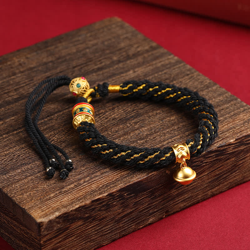 Buddha Stones Hand-Woven Tibetan Om Mani Padme Hum Wisdom Bell Charm Multicolor Rope Bracelet - Black(Wrist Circumference: 5.9–6.7 in / 15–17 cm) - image 15