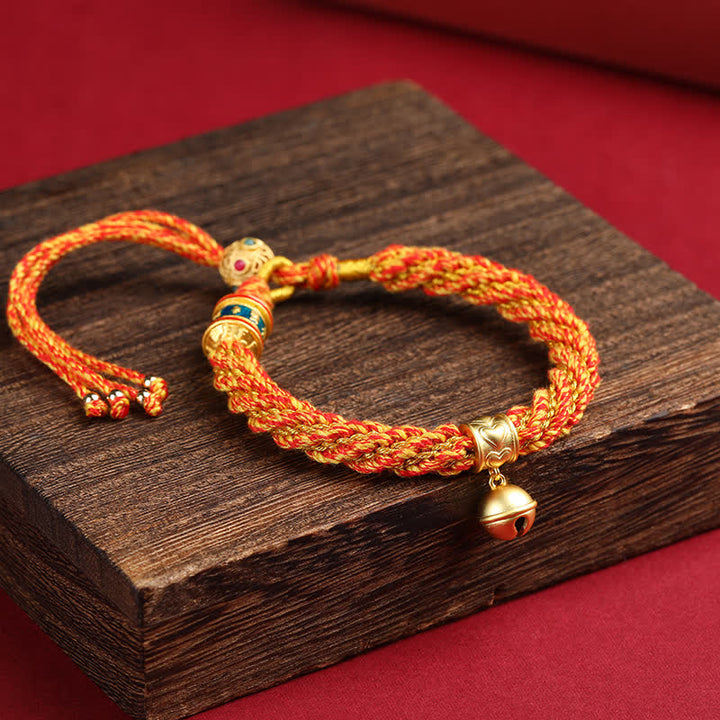 Buddha Stones Hand-Woven Tibetan Om Mani Padme Hum Wisdom Bell Charm Multicolor Rope Bracelet - Yellow(Wrist Circumference: 5.9–6.7 in / 15–17 cm) - image 6
