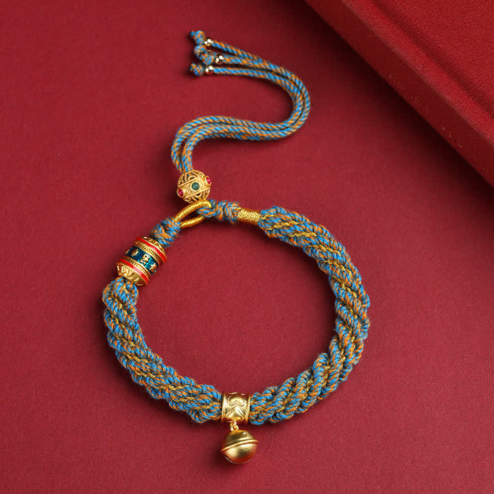 Buddha Stones Hand-Woven Tibetan Om Mani Padme Hum Wisdom Bell Charm Multicolor Rope Bracelet - image 9