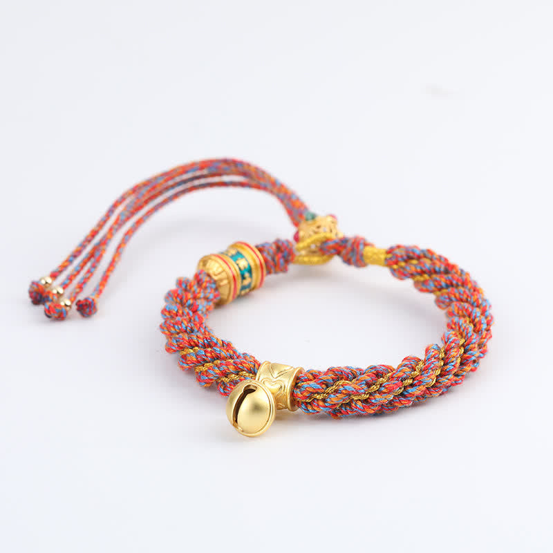 Buddha Stones Hand-Woven Tibetan Om Mani Padme Hum Wisdom Bell Charm Multicolor Rope Bracelet - image 12