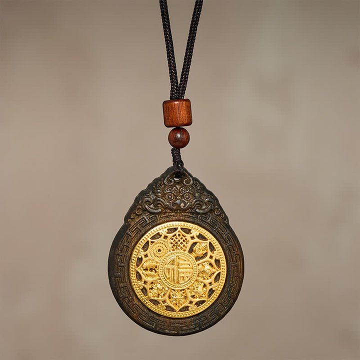 Buddha Stones Auspicious Beast Sappanwood Hand Carved Fu Character Blessing Pendant Necklace - image 2