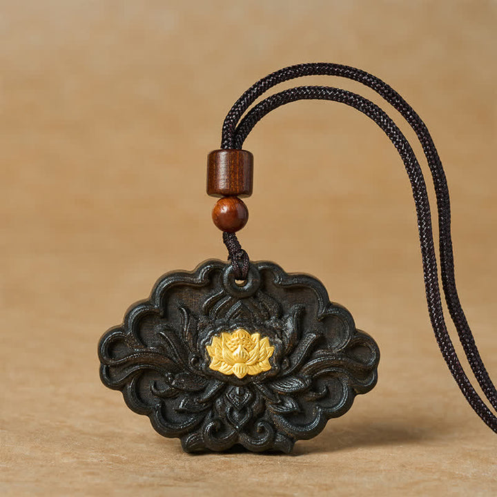 Buddha Stones Sappanwood Lotus Enlightenment Relief Carved Pendant Necklace - Lotus - image 0