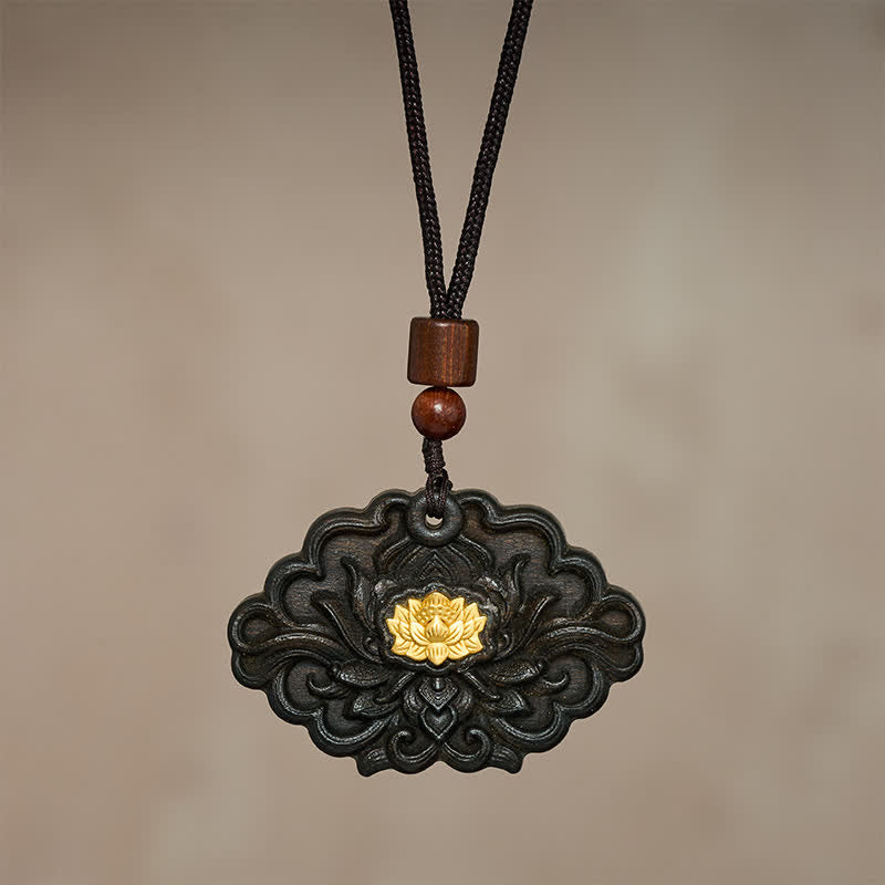 Buddha Stones Sappanwood Lotus Enlightenment Relief Carved Pendant Necklace - image 2