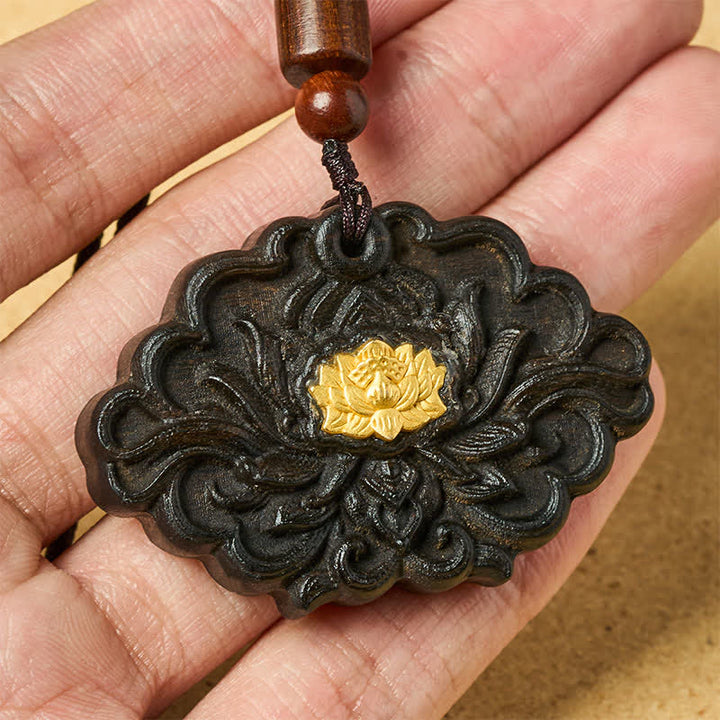 Buddha Stones Sappanwood Lotus Enlightenment Relief Carved Pendant Necklace - image 4