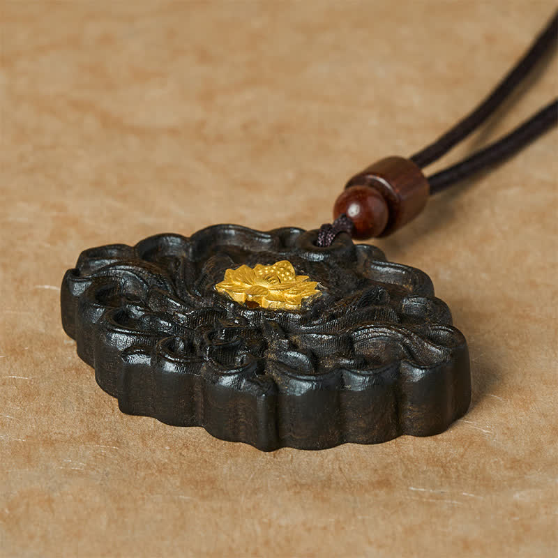Buddha Stones Sappanwood Lotus Enlightenment Relief Carved Pendant Necklace - image 3