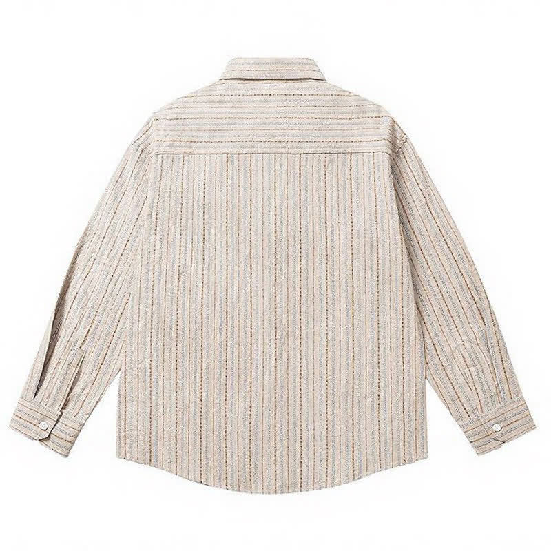 Buddha Stones Fall Casual Vintage Button-Up Striped Cotton Men's Long Sleeve Shirts With Patch Pocket - image 11