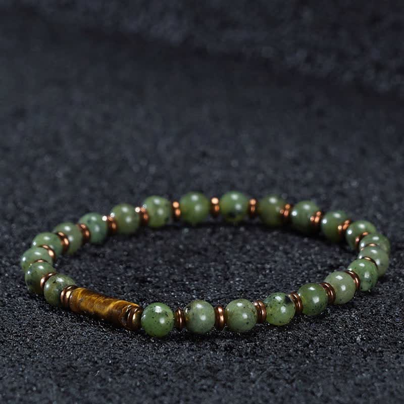 Buddha Stones Green Moss Agate Round Bead Tiger Eye Accent Bracelet - Moss Agate & Tiger Eye (Wrist Circumference: 6.3–6.7 in/16–17 cm) - image 0