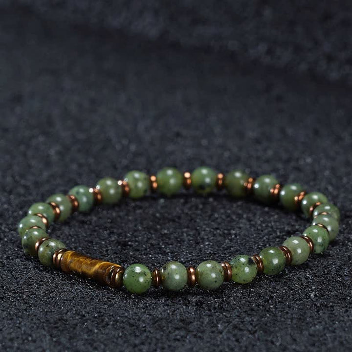 Buddha Stones Green Moss Agate Round Bead Tiger Eye Accent Bracelet - Moss Agate & Tiger Eye (Wrist Circumference: 5.9–6.3 in / 15-16 cm) - image 2
