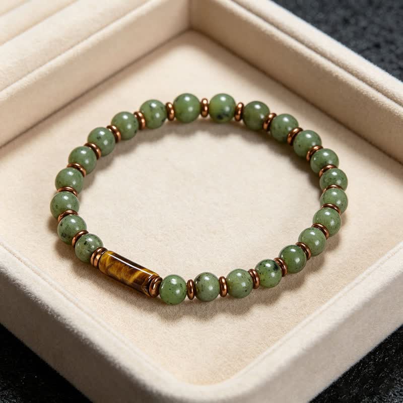 Buddha Stones Green Moss Agate Round Bead Tiger Eye Accent Bracelet - image 1