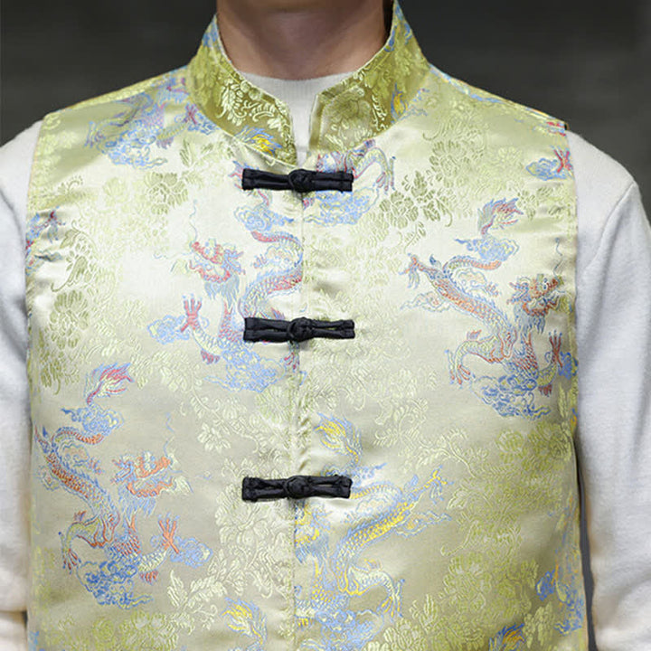 Buddha Stones Fall Winter Tang Style Mandarin Collar Dragon Phoenix Tank Top Men's Vest With Pockets - image 6