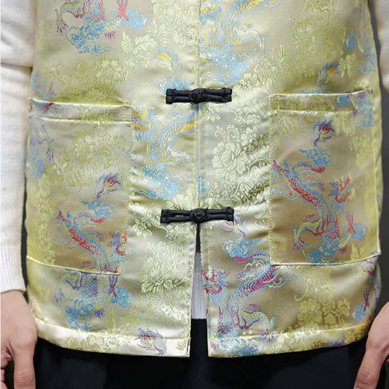 Buddha Stones Fall Winter Tang Style Mandarin Collar Dragon Phoenix Tank Top Men's Vest With Pockets - image 8
