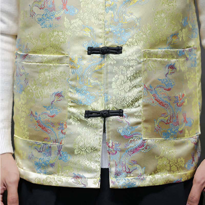 Buddha Stones Fall Winter Tang Style Mandarin Collar Dragon Phoenix Tank Top Men's Vest With Pockets - image 8