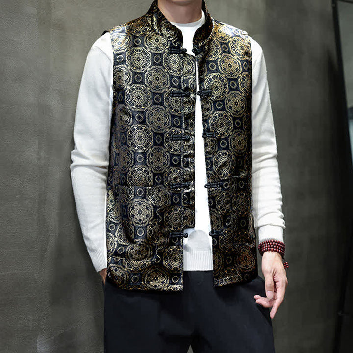 Buddha Stones Fall Winter Tang Style Mandarin Collar Dragon Phoenix Tank Top Men's Vest With Pockets - image 10