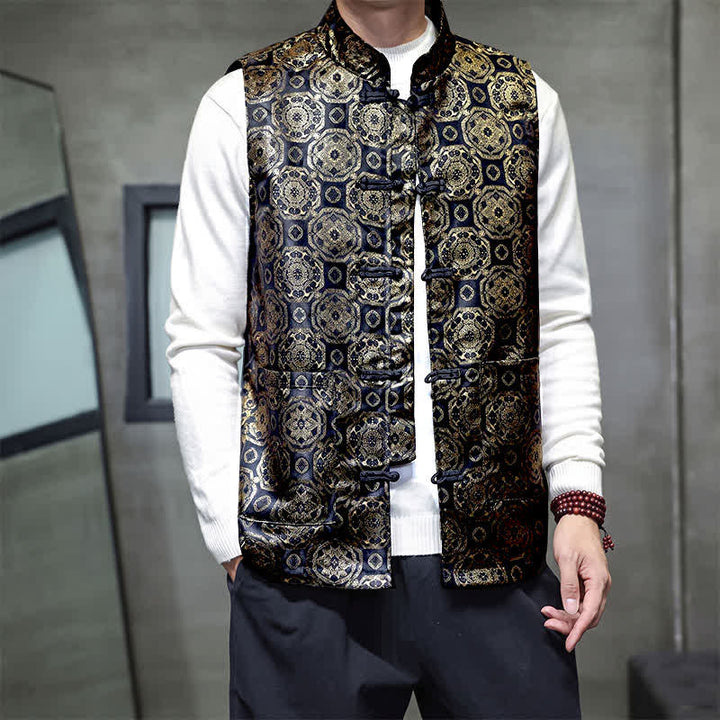 Buddha Stones Fall Winter Tang Style Mandarin Collar Dragon Phoenix Tank Top Men's Vest With Pockets - image 15