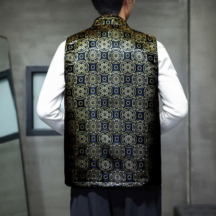 Buddha Stones Fall Winter Tang Style Mandarin Collar Dragon Phoenix Tank Top Men's Vest With Pockets - image 13