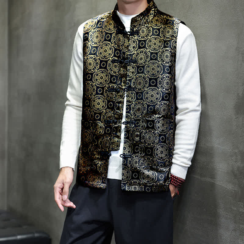 Buddha Stones Fall Winter Tang Style Mandarin Collar Dragon Phoenix Tank Top Men's Vest With Pockets - image 12
