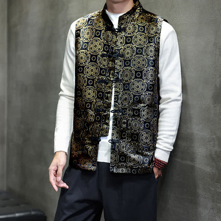 Buddha Stones Fall Winter Tang Style Mandarin Collar Dragon Phoenix Tank Top Men's Vest With Pockets - image 12