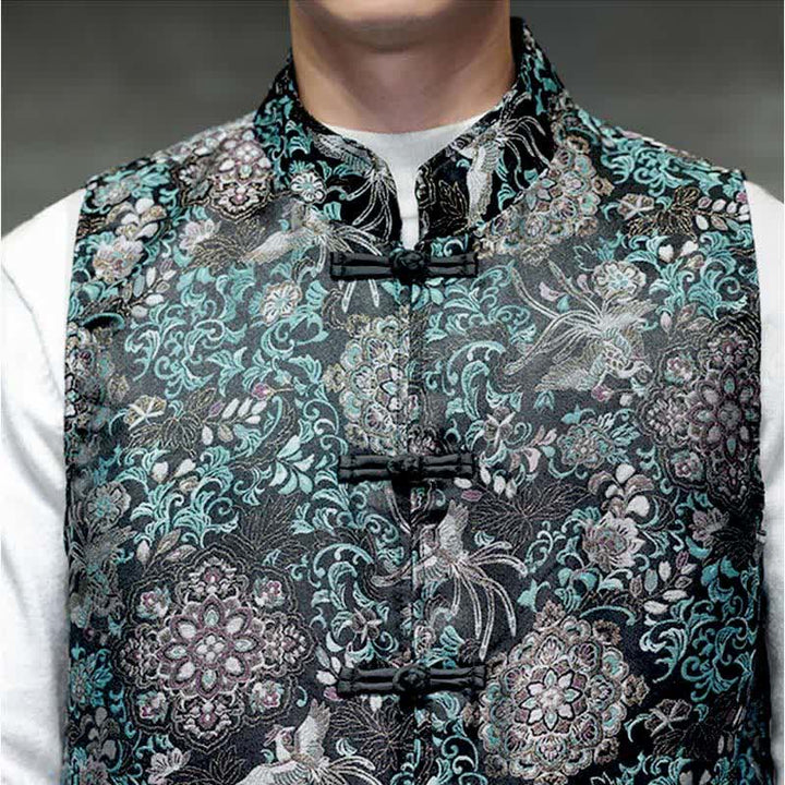 Buddha Stones Fall Winter Tang Style Mandarin Collar Dragon Phoenix Tank Top Men's Vest With Pockets - image 27