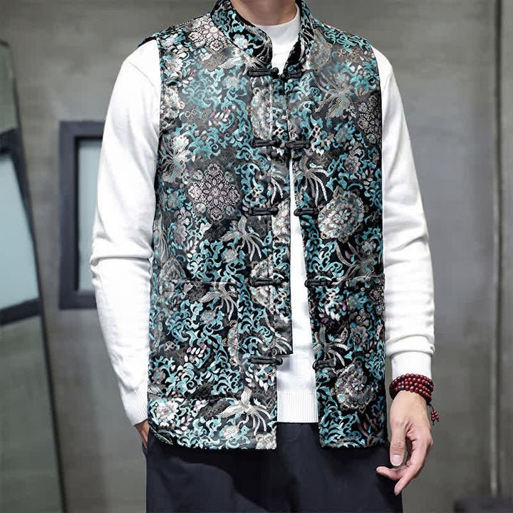 Buddha Stones Fall Winter Tang Style Mandarin Collar Dragon Phoenix Tank Top Men's Vest With Pockets - image 19