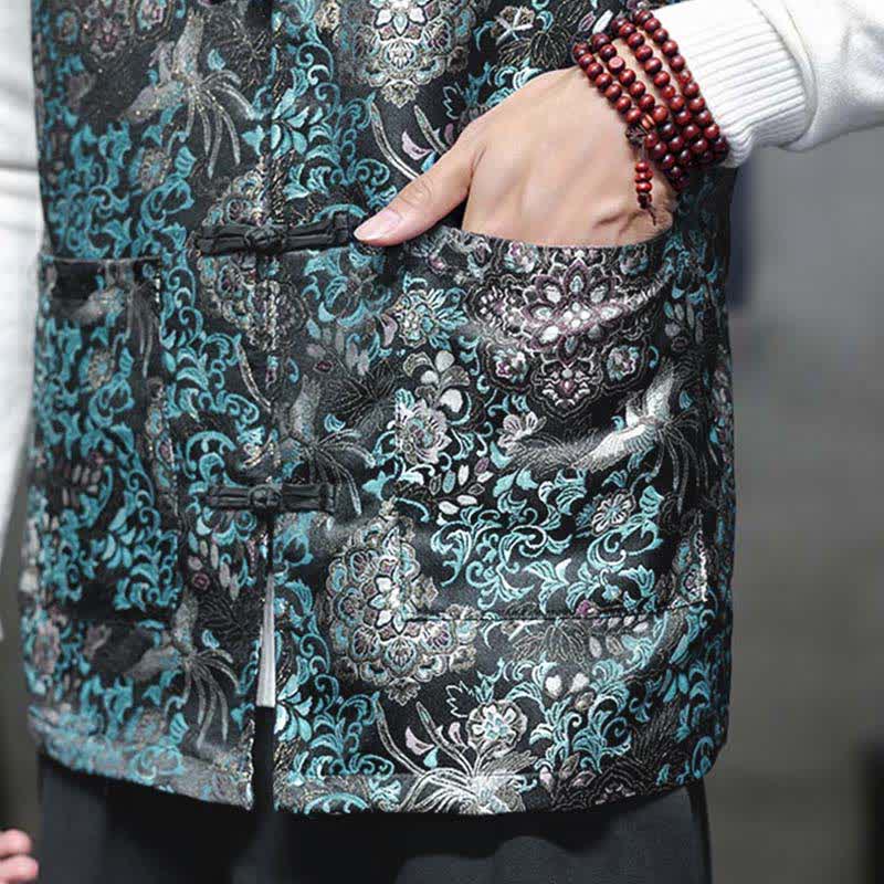Buddha Stones Fall Winter Tang Style Mandarin Collar Dragon Phoenix Tank Top Men's Vest With Pockets - image 29