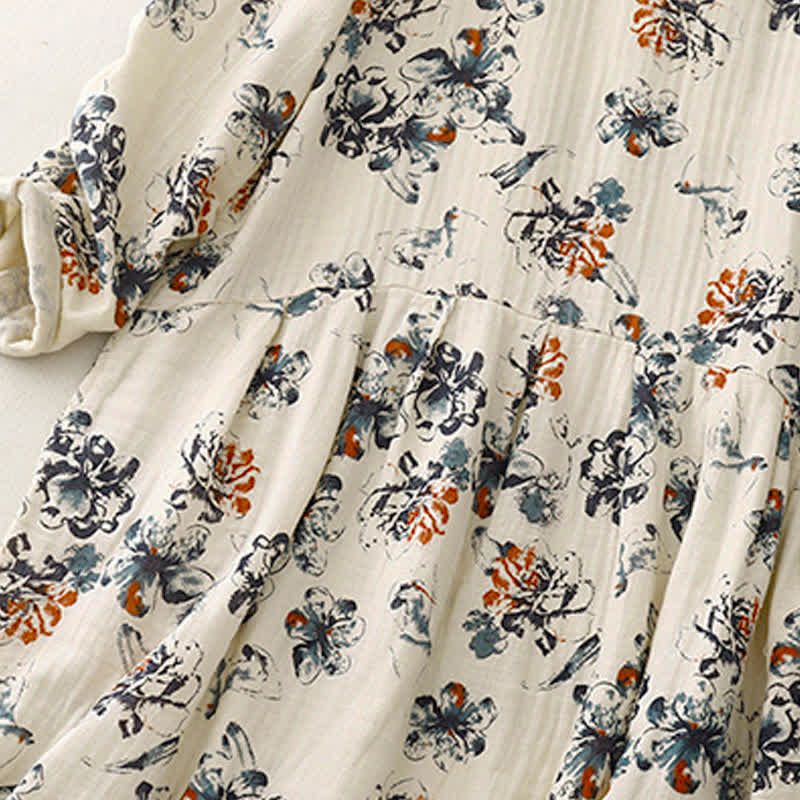 Buddha Stones Spring Fall Casual Boho Drawstring Floral Crew Neck Women's Long Sleeve Dress With Pockets - image 3