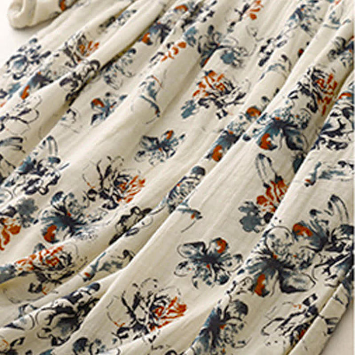 Buddha Stones Spring Fall Casual Boho Drawstring Floral Crew Neck Women's Long Sleeve Dress With Pockets - image 4