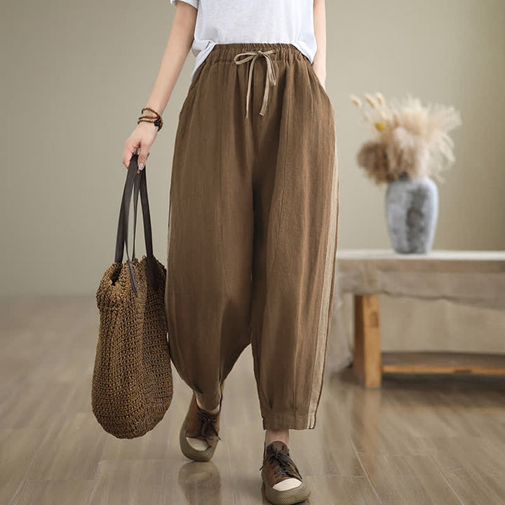 Buddha Stones Spring Summer Casual Minimalist Drawstring Solid Cropped Pants Women's Tapered Pants With Pocket - image 17