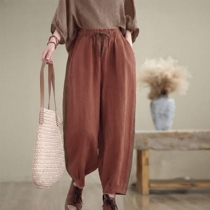 Buddha Stones Spring Summer Casual Minimalist Drawstring Solid Cropped Pants Women's Tapered Pants With Pocket - IndianRed - US8-10, UK/AU12-14, EU40-42 (2XL) - image 0