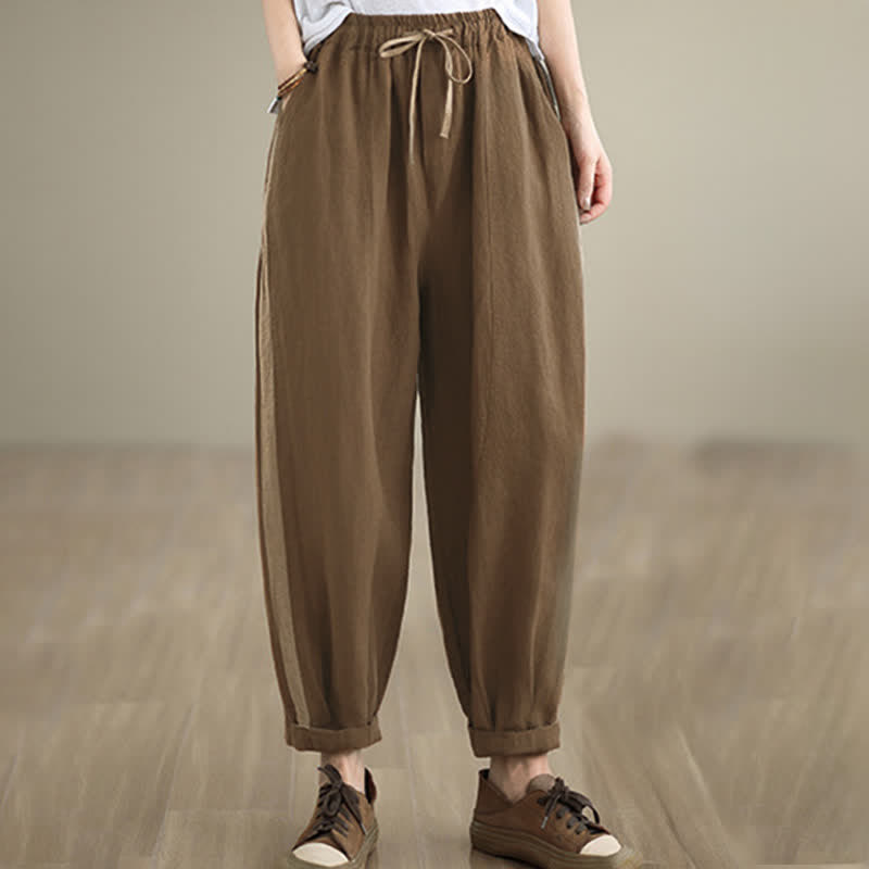 Buddha Stones Spring Summer Casual Minimalist Drawstring Solid Cropped Pants Women's Tapered Pants With Pocket - Sienna - US8-10, UK/AU12-14, EU40-42 (2XL) - image 15