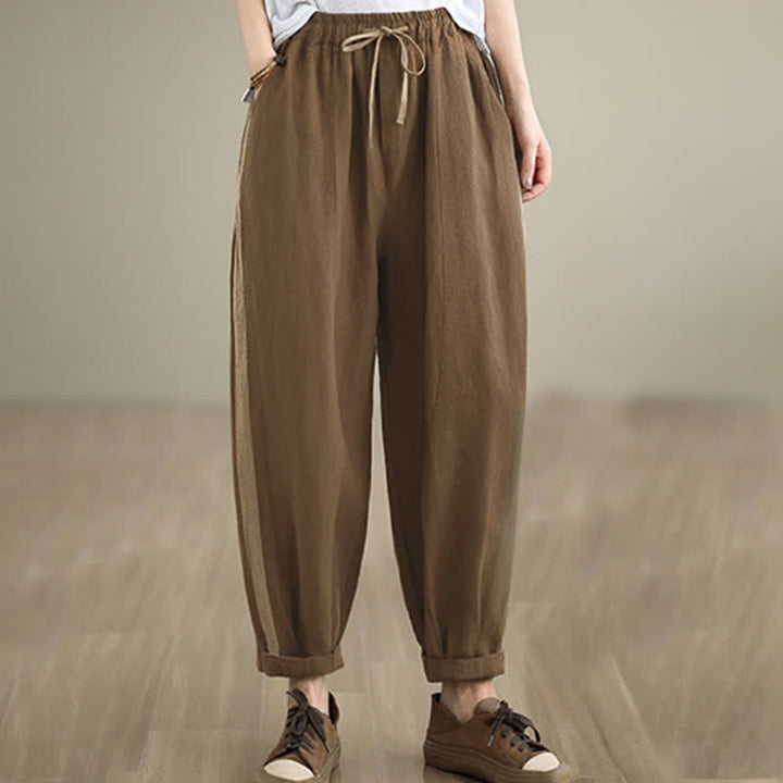 Buddha Stones Spring Summer Casual Minimalist Drawstring Solid Cropped Pants Women's Tapered Pants With Pocket - Sienna - US8-10, UK/AU12-14, EU40-42 (2XL) - image 15